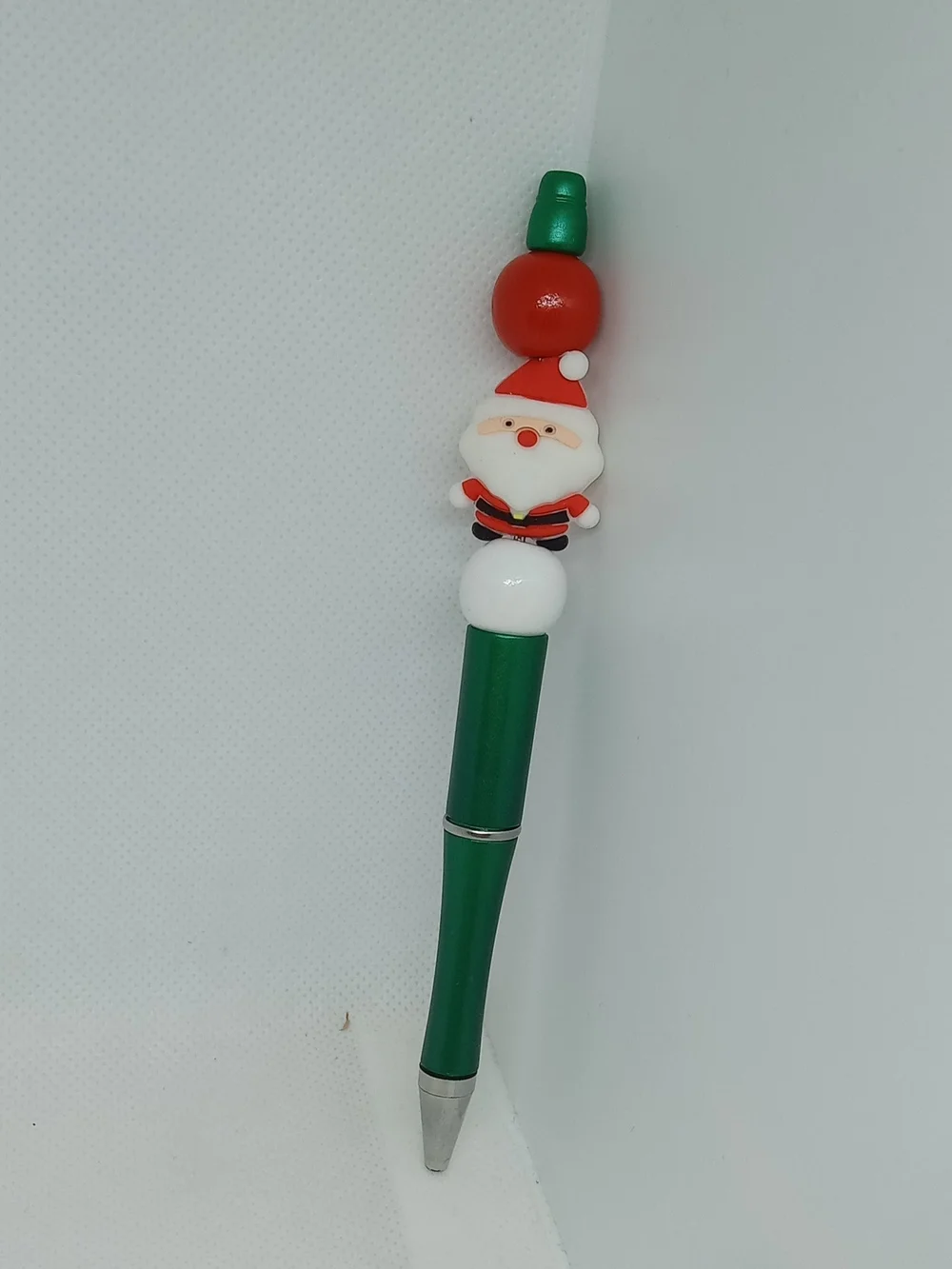 Festive Green Snowman Keychain Pen with Red Tassel